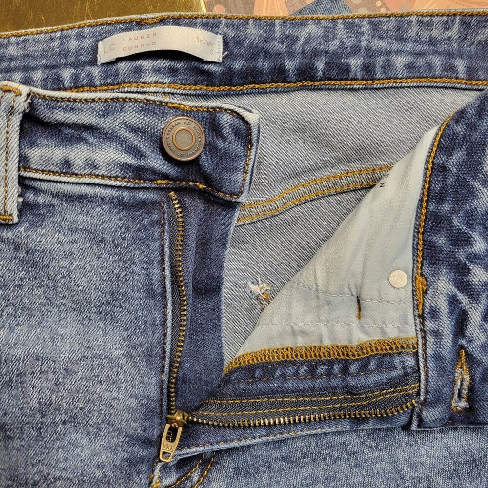 LC Lauren Conrad Size 8 Medium Vintage Wash Ripped Distressed Straight Leg Jeans - Picture 9 of 11